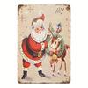 2D Flat Decorative Signs & Plaques1pc of Vintage Santa And Red Deer Metal Signage - 8X12 Inch, Vintage Christmas Wall Decor