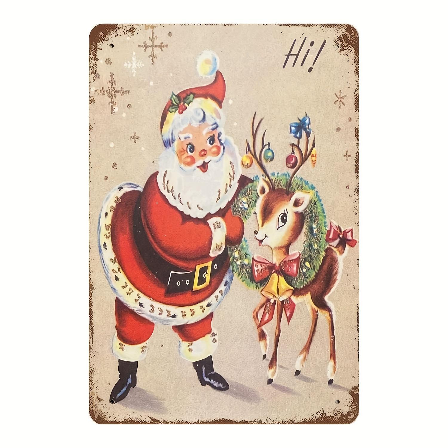 

2D Flat Decorative Signs & Plaques1pc of Vintage Santa And Red Deer Metal Signage - 8X12 Inch, Vintage Christmas Wall Decor 20x30cm（7.8x11.8inch）