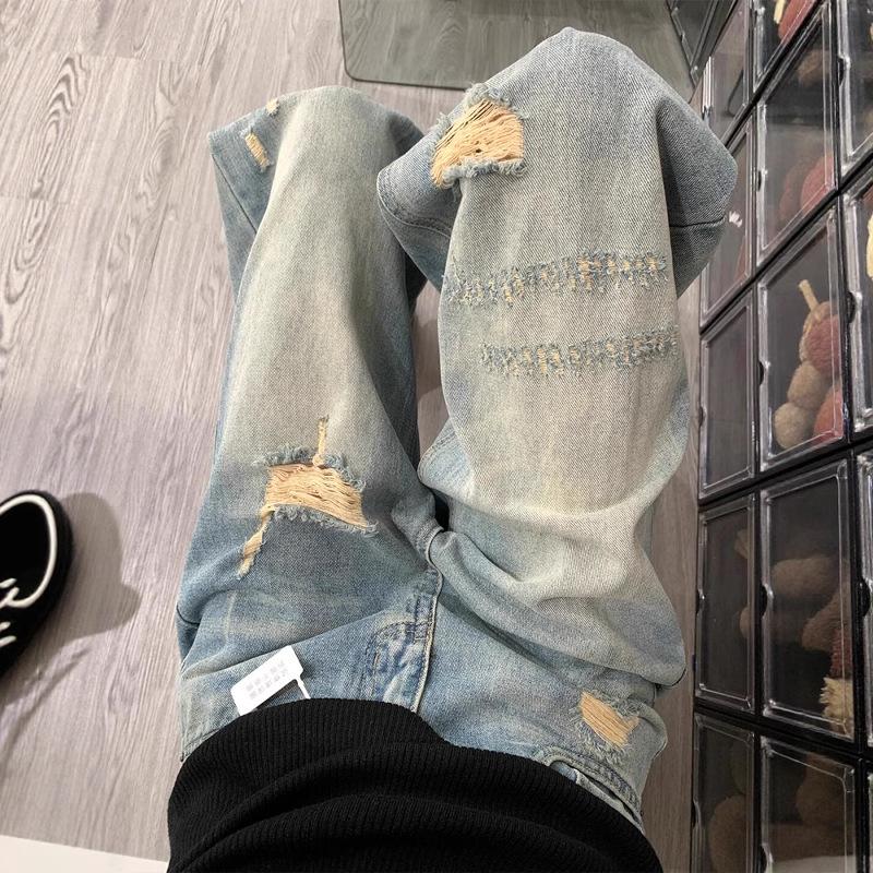 Women s American Retro High-Waist Ripped Wide-Leg Jeans – Summer Floor-Length Design L