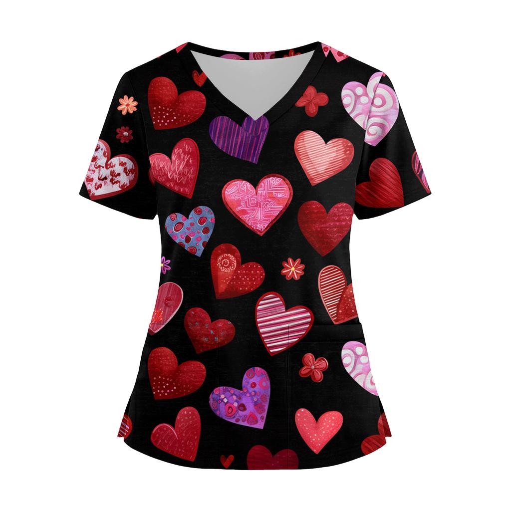 Damenmode V-Ausschnitt Kurzarm Overalls mit Taschen Print Tops Kleidung