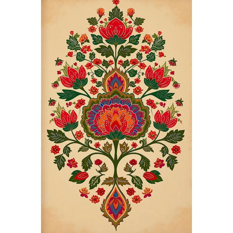 Vintage Indian Folk Art Tree of Life Lotus Floral Canvas Painting  Persian Pattern Wall Decor Poster for Home Room