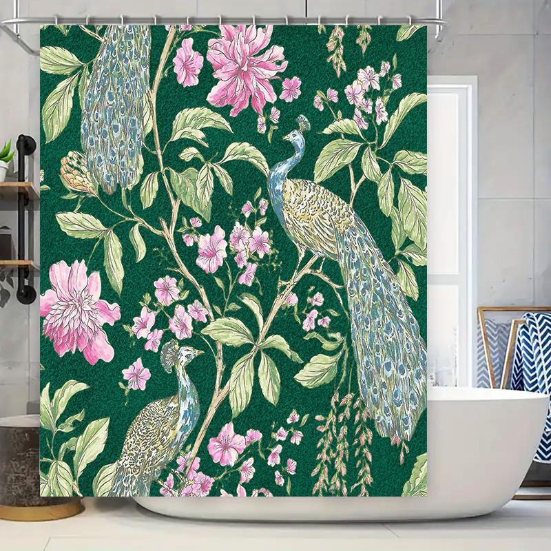 

Павлин Цветочный Зеленый Коврик для Ванной Занавеска для Душа Декоративный Домашний Текстиль Водонепроницаемая Декорация для Ванной Комнаты Розовый Цветочный Узор 3D 90x180cm