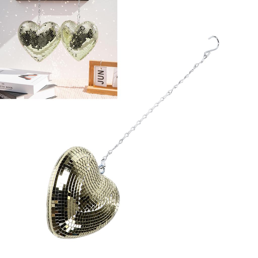 Heart Shaped Mirror Shiny Decorative Reflective Mirror Ornament with Hook Chain for Party KTV Bar