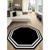 Black Octagonal Carpet with White Frame Non-Slip Dot Base Living Room Carpet Machine Washable