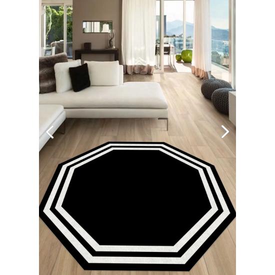 

Черный восьмиугольный ковер с белой рамкой, нескользящий ковер в горошек для гостиной, можно стирать в машине 100*100 cm