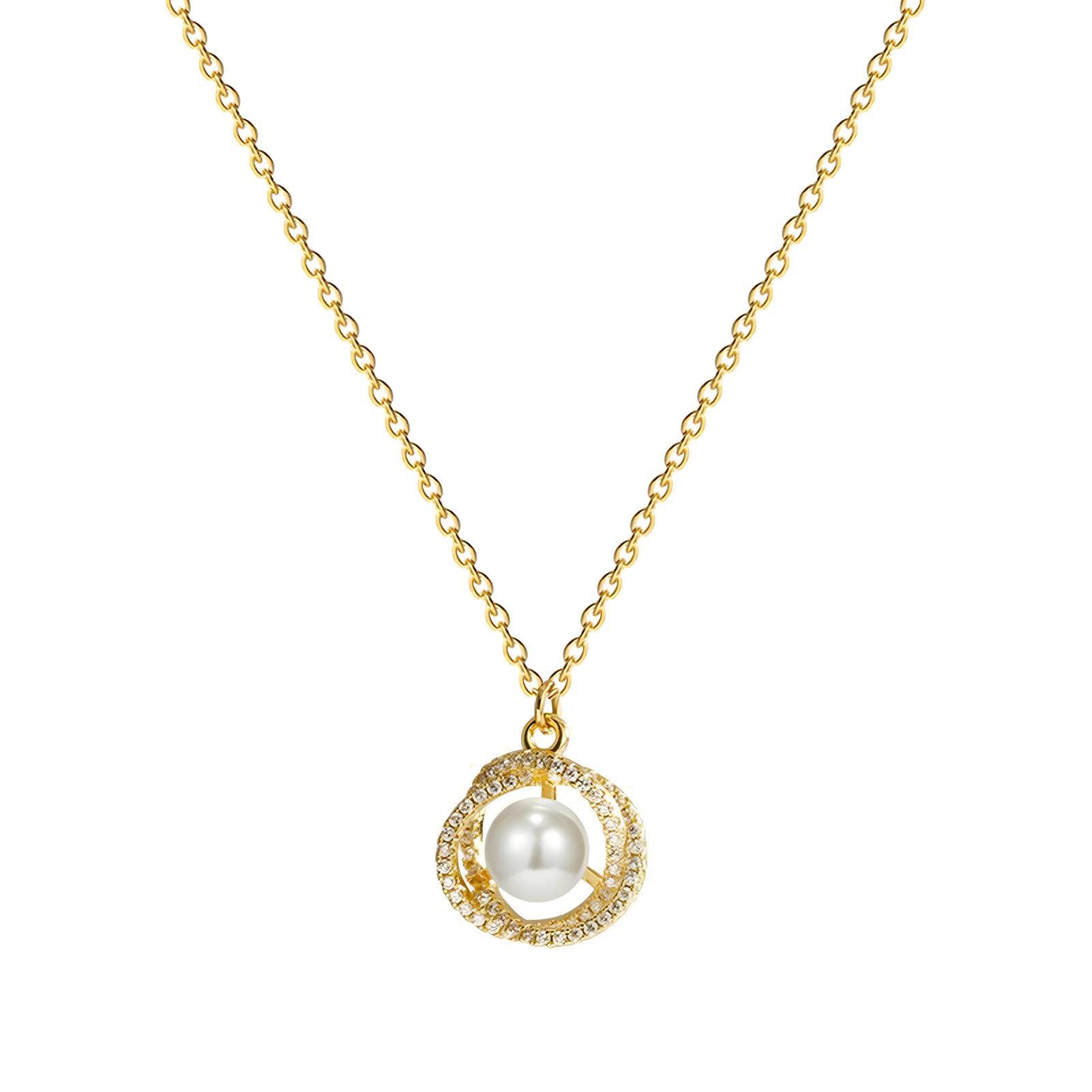 

Tongu Single Pearl Pendant Diamond Pearl Necklace High-End Jewelry for Women and Girls, Alloy, Cubic Zirconia
