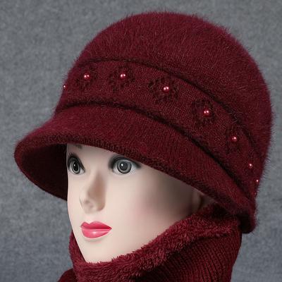 Ladies Basin Hat Autumn and Winter New Winter Rabbit Fur Knitted Hat Set Grandma Hat