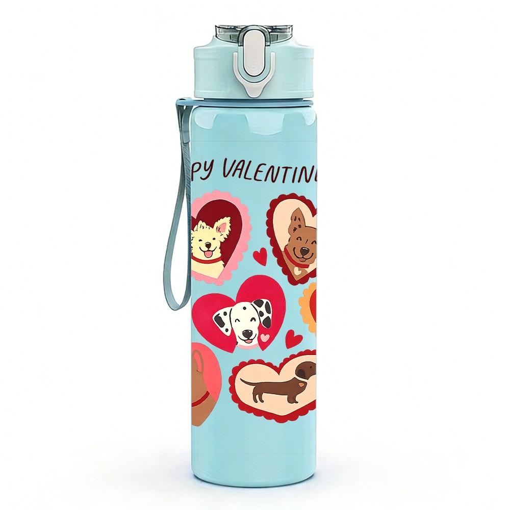 1PC Stacked Sweet Valentine Heart Candy Print 750ml Color Plastic Sports Water Bottle Leakproof Flip Straw Lid Suitable for Sports Office Home Use