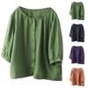 Women's Retro 3/4 Sleeve Versatile Single Breasted Linen Cotton Blouse Casual Loose Top