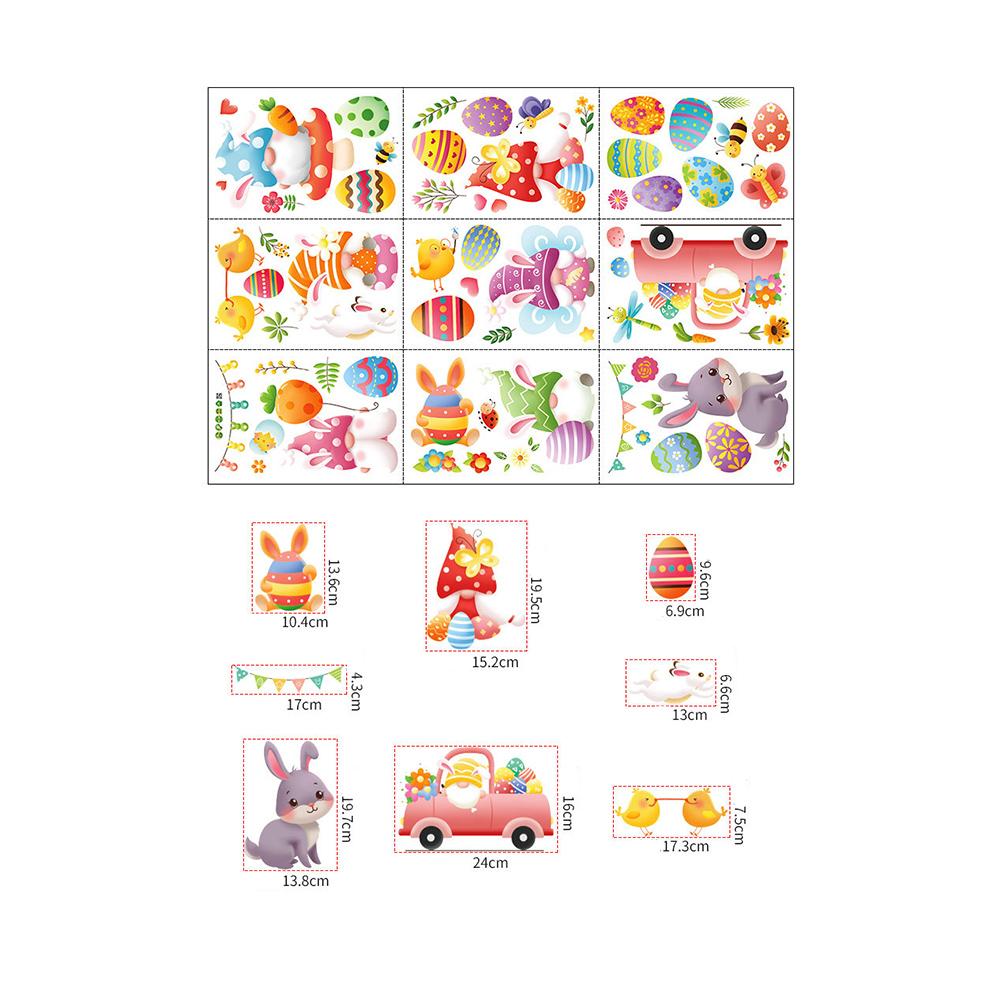 9 Pcs Electrostatic Window Stickers Colorful Cartoon Eggs Chicks Butterflies Easter Elements Glass Decals Home Decor