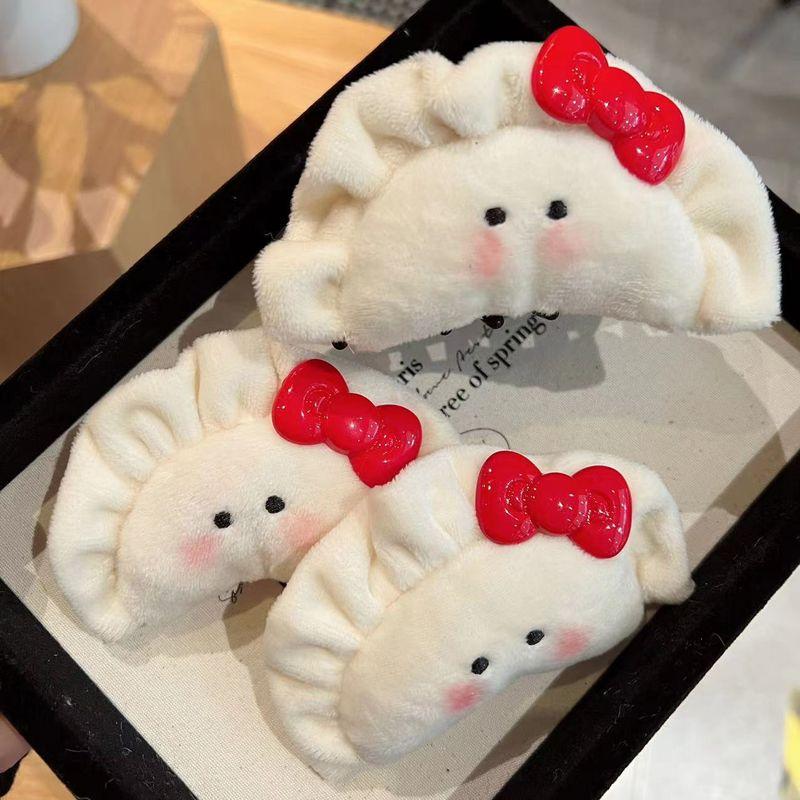 1pc Cute and Cute Powder Blusher Dumplings Hair Clip with Bow Tie On the Back of the Head