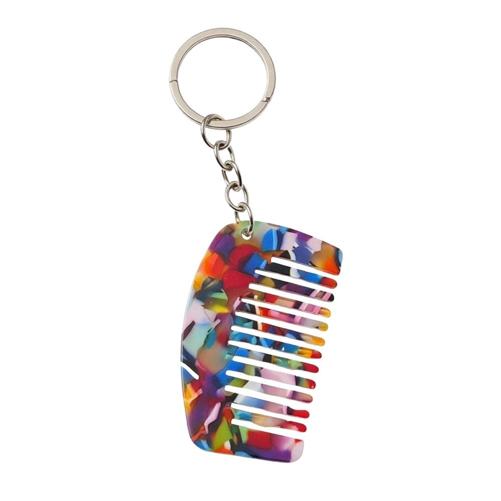 New Mini Comb Keychain Comb Colorful Resin Keyring Hanging Ornament Car Key Holder Bag Decoration