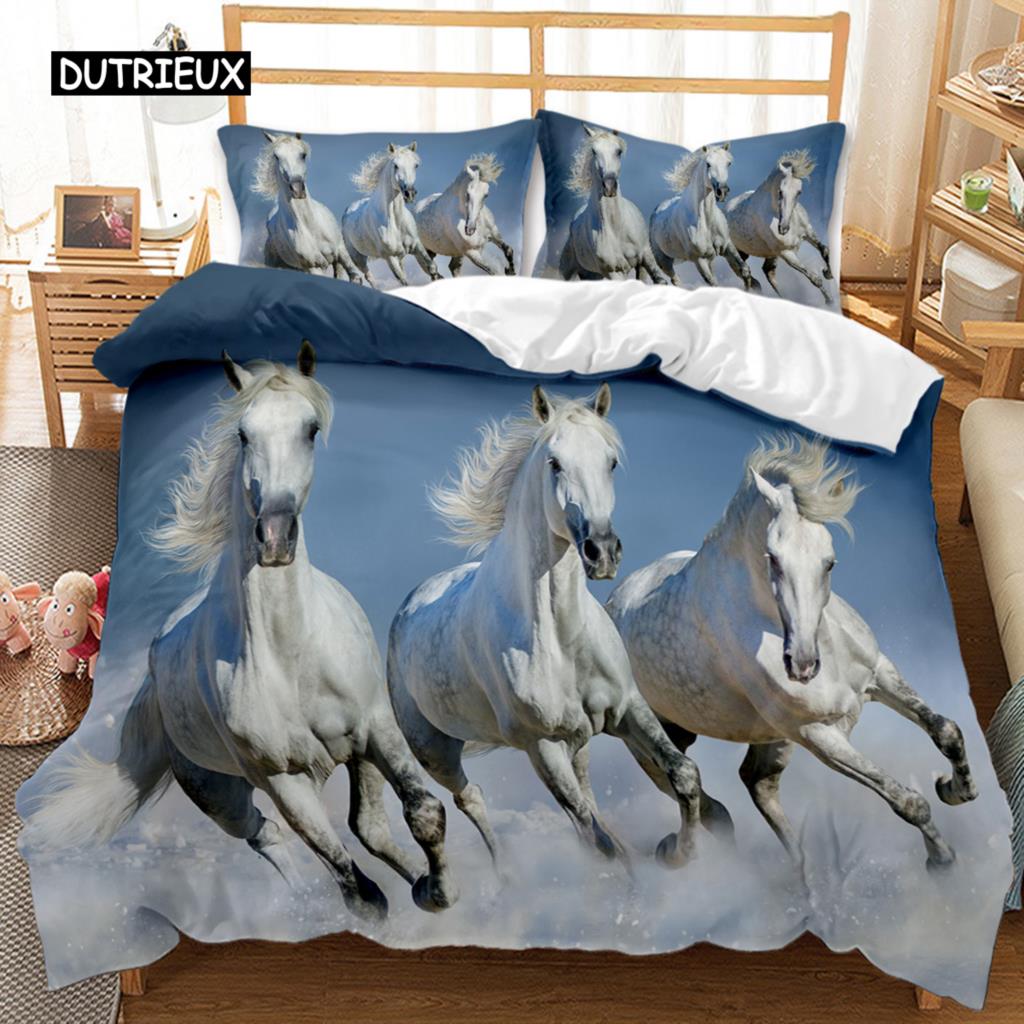 

Комплект постельного белья с изображением лошади, бегущей по звездному небу, комплект постельного белья для взрослых с изображением животных, размер «королева», полиэстер, одеяло EU single(135x200cm)