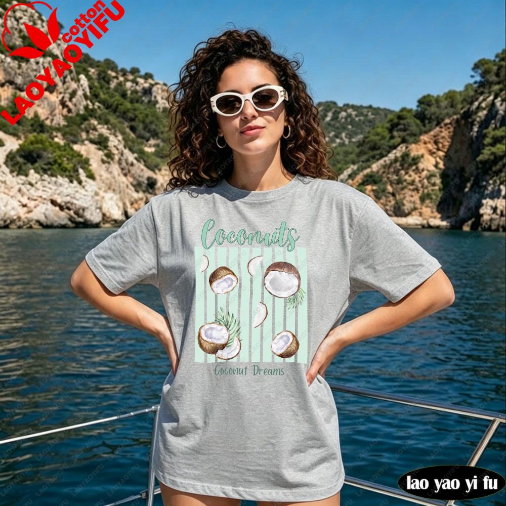 Coconut Shirt Coconut Girl TShirt Fruit Graphic Tee Summer Fresh Aesthetic Tropical Tshirt Unisex Fashion Casual Cotton Tops