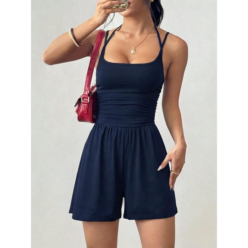 Strapless Women's Casual Summer Wide-leg Loose Chest-baring Waist-closing One-piece Pants Shorts