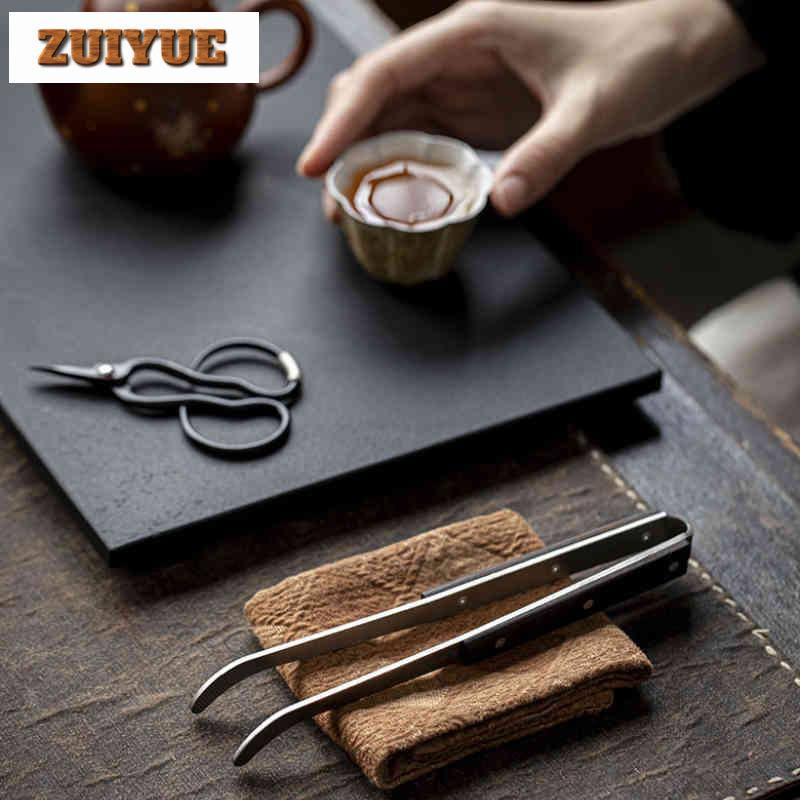 Wooden Pure Titanium Tea Tweezer Boutique Tea Clip Household For Toast Bread Pickles Flower Tea Drinkware Equipment Collection