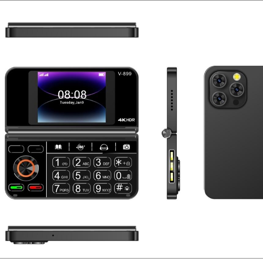V-899 Rollover Folding Mobile Phone, Non-smart 2G Button Mobile Phone