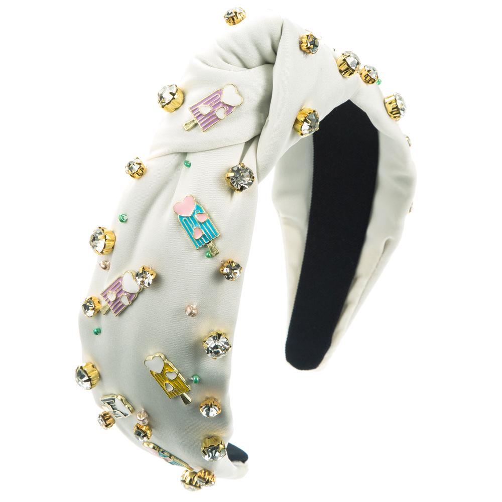 Jarní barokní čelenka s ručně šitými drahokamy a perlami - Jedinečný vlasový doplněk inspirovaný zmrzlinou