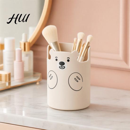 Study Table Pen Holder Cute Bear 2-in-1 & Phone Stand, Macaron Colors Desk Organizer, Large Organizer Capacity Storage for Pens Makeup Brushes