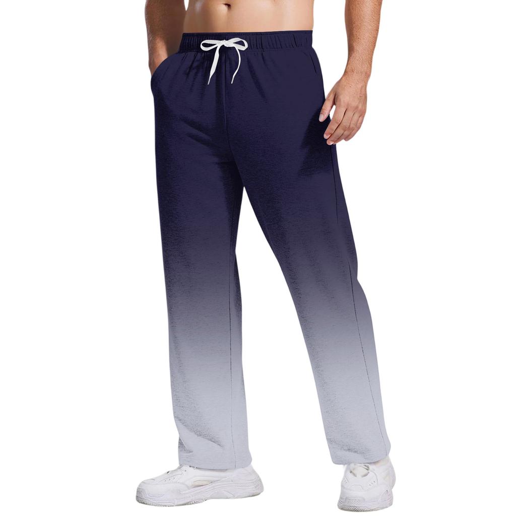 Men's Tie, Gradient Casual Pants With Pockets | Loose Straight Leg, Elastic Waist With Drawstring For Daily & Casual Wear