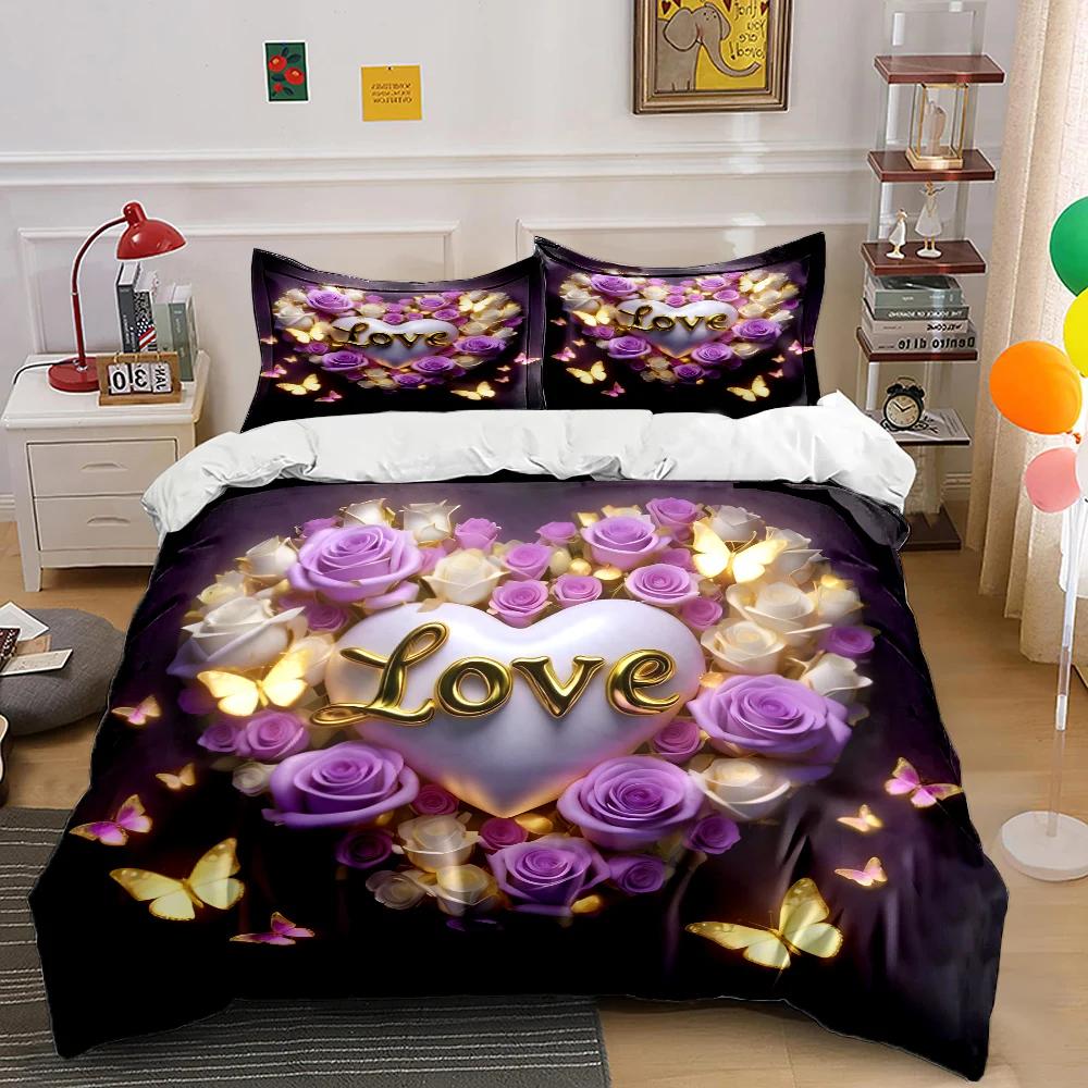 3-teiliges Fantasy Love Kunstdruck Bettwäscheset Bettbezug 1 Bettbezug 2 Kissenbezüge Erwachsenen- und Kinderbettwäscheset Luxus für Geschenke