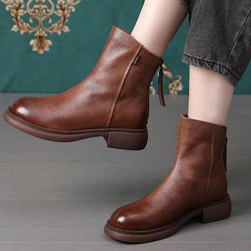 Flats Women Ankle Boots Leather Designer Retro Shoes 2025 Trend Winter New Brand Classic Goth Gladiator Motorcycle Botas Mujer