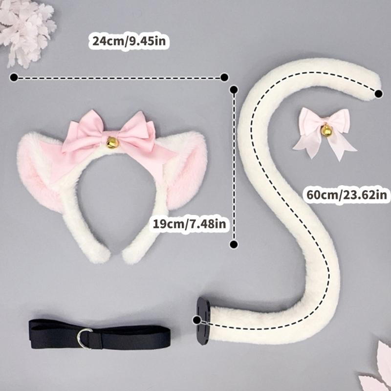 Kitten Cosplay Costume Animal Ear Headband Bowknot Tail for Women Girl Halloween Role Play Animal Outfit Accessories