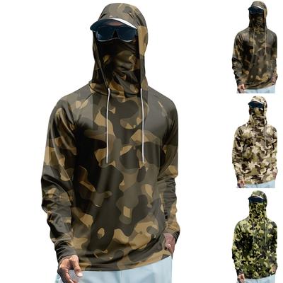 Herren Sommer Camouflage Schnelltrocknendes Langarm-T-Shirt Sonnenbekleidung Angeln Fitness Sport Kapuzen-Langarm-Top