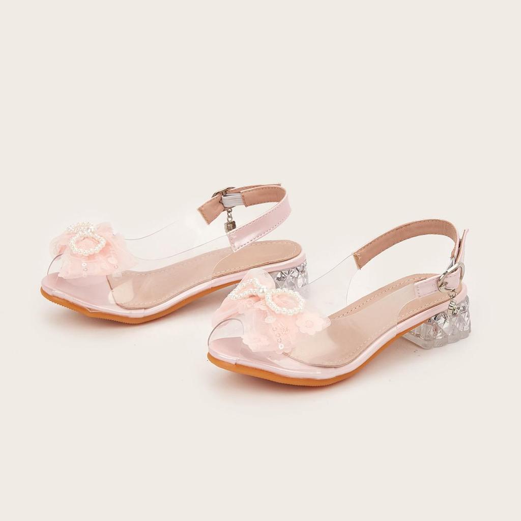 Mädchen 2025 Sommersandalen: Blockabsatz Feenstil mit Schleife - Ein-Wort Halbschuh-Design