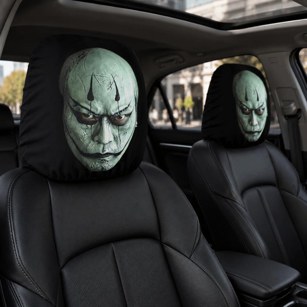 2 Stuks Spook Auto Hoofdsteunhoezen 2D Stretch Nekkussenhoes Donkere Stijl Hoofdsteunhoezen Universele Pasvorm