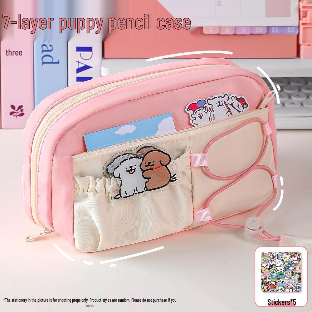 Pink Puppy Pencil Case Set: Cute Stationery Bag, High-Value Student Essential, Trendy Internet-Famous Design