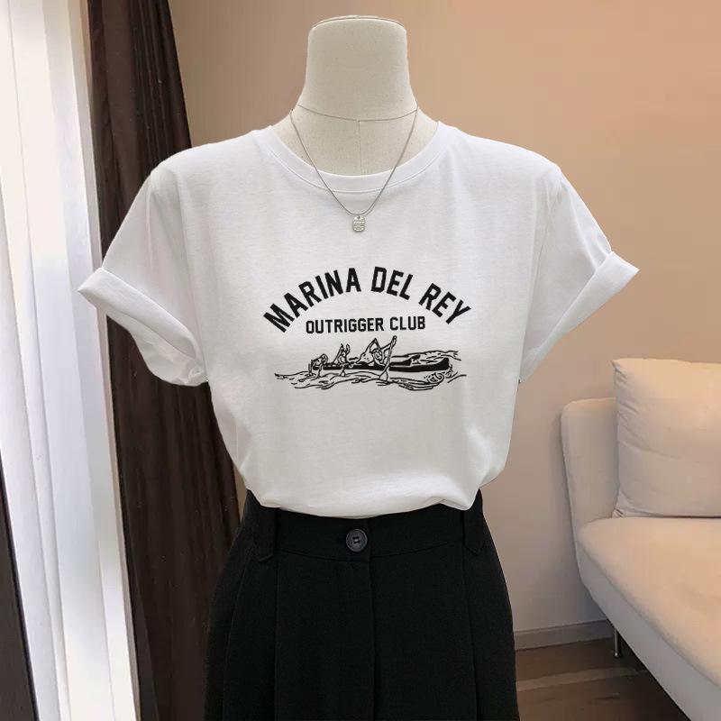 

2025 Новая футболка с коротким рукавом из хлопка с подплечниками Женская модная универсальная футболка в зарубежном стиле, омолаживающая, облегающая, летняя S