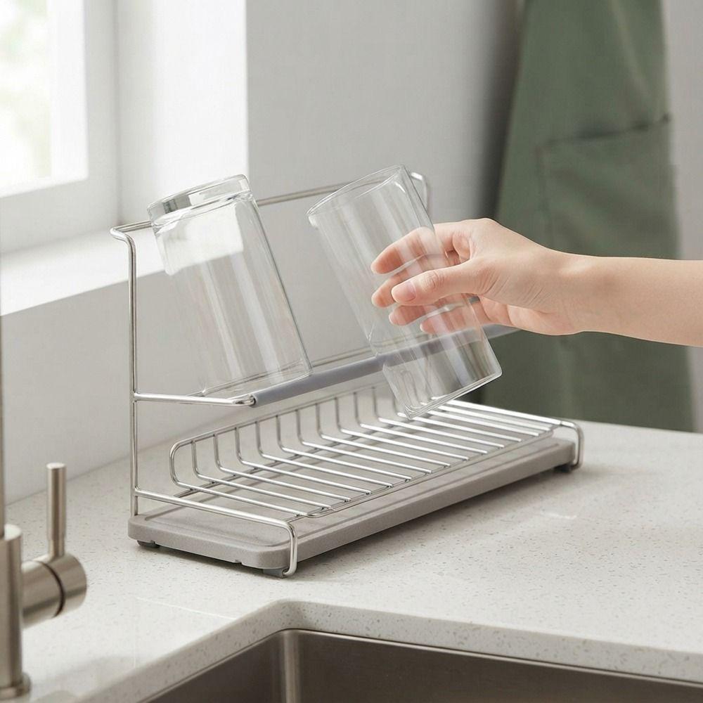 Stainless Steel Double-layer Water Cup Rack Anti-Fall Bottle Drying Rack Water Cup Holder  Desktop