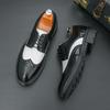 New Designer Pointed White Black Patchwork Brogues Casual Derby Shoes for Men Wedding Dress Homecoming Formal Wedding Footwear