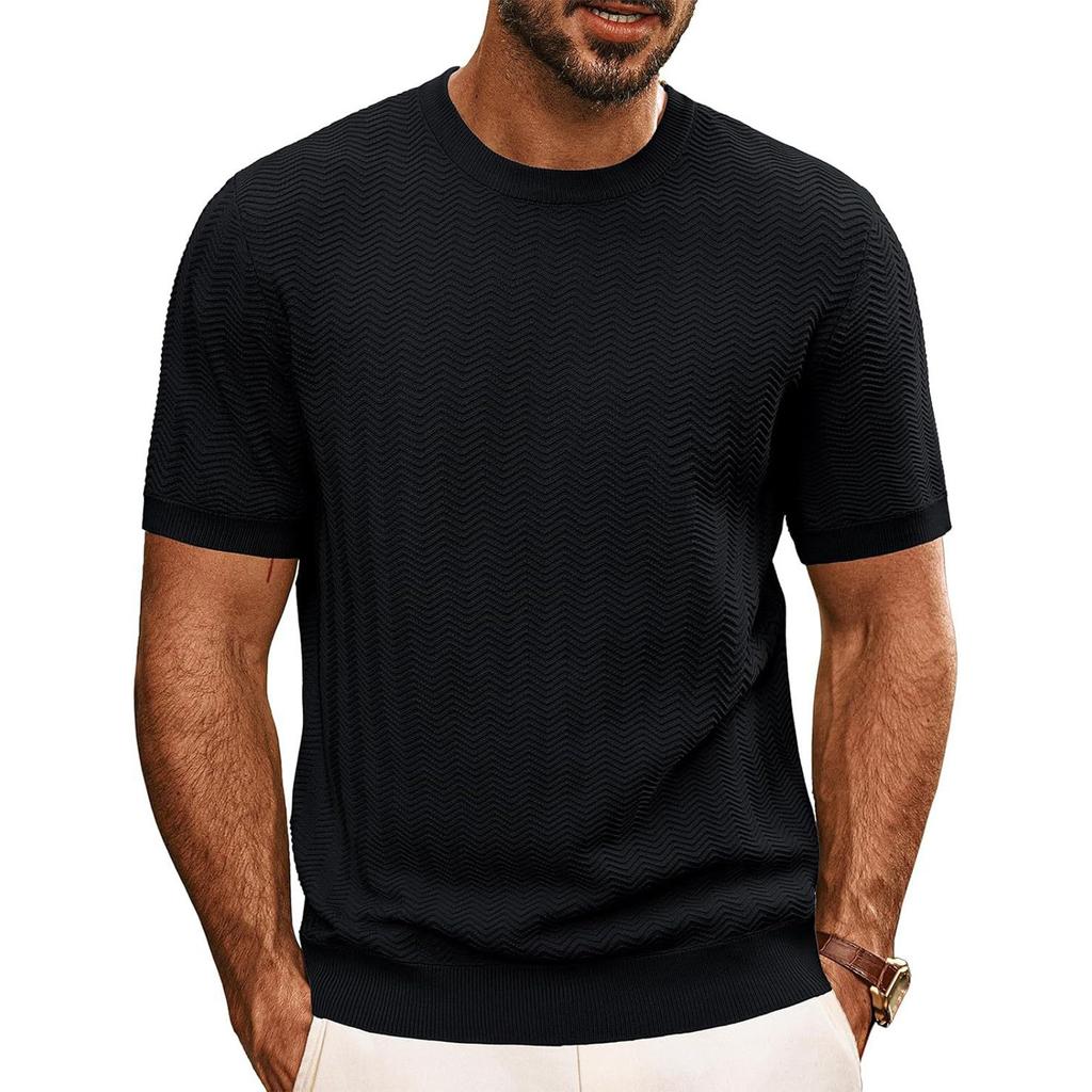 Men's Summer T-shirt Knitted European And American Retro Style Round Neck Long Sleeved Shirt