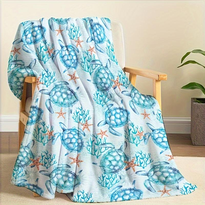 Sea Turtle Art Pattern Decorative Throw Blanket for Sofa, Bed, Living Room, and Home Decor Styling