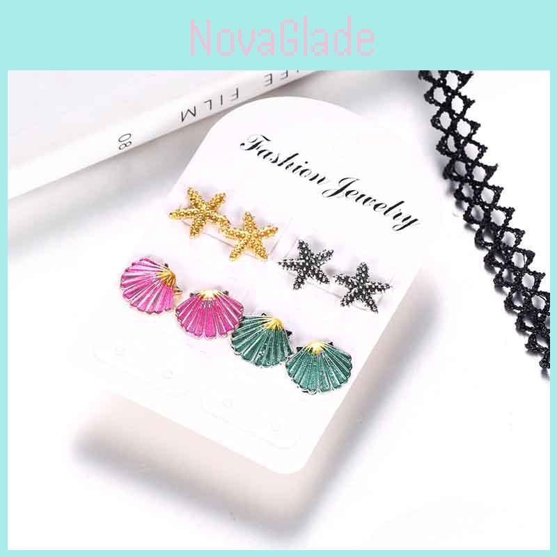 Unique Colorful Starfish Shell Stud Earrings With Mermaid Seashell Design For Women