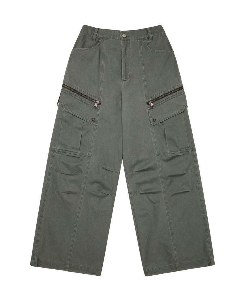 AAKAM Knee Pin-Tuck Zippered Cargo Pants (Khaki)