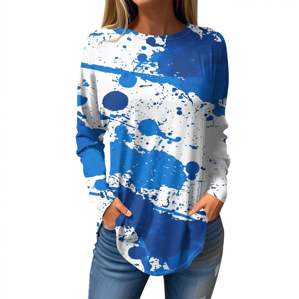Women's Fashion Long Sleeve Round Neck Vintage Irregular Pullover Top