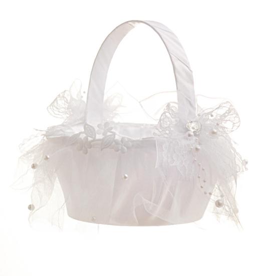 

Корзина с цветами Привлекательный элегантный внешний вид Тканевая свадебная корзина для девочки-цветочницы для вечеринки белый