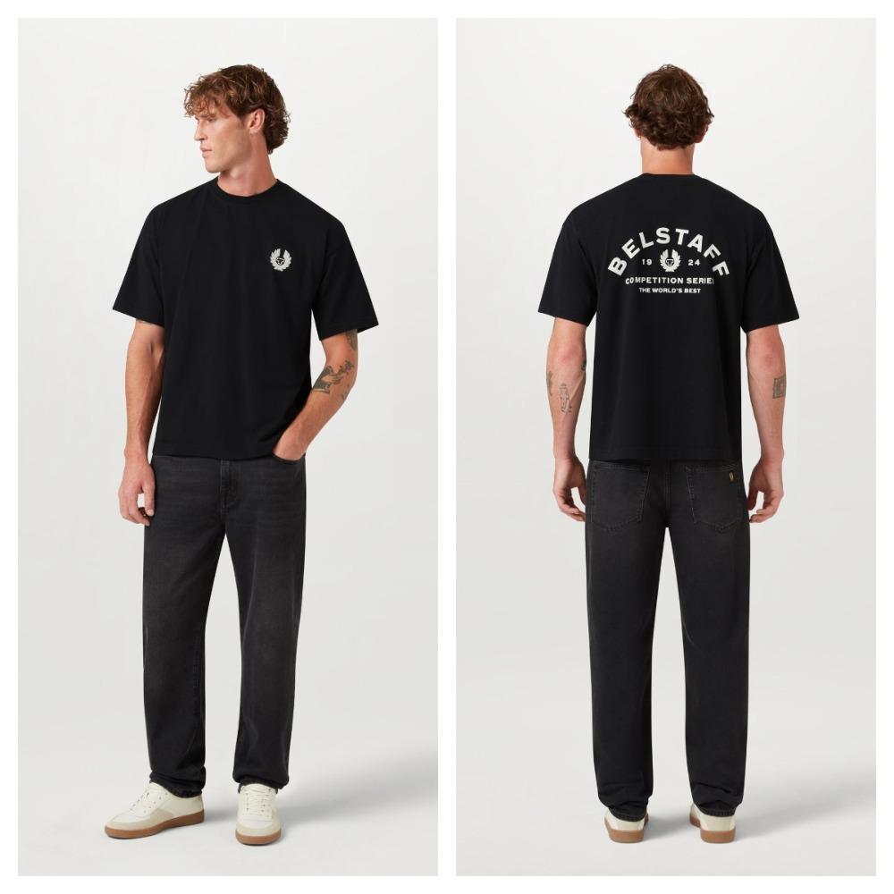 Belstaff Klasické logo Tričko, Britské motocyklové dědictví Unisex Černé Ležérní tričko, Minimalistický Streetwear, Každodenní nošení