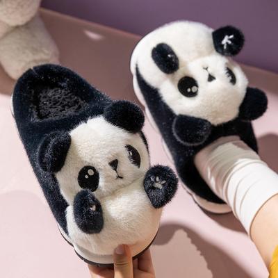 Móda Nové plyšové panda boty dámské zimní mokasíny pantofle dámské chlupaté nazouvací boty dámské zvířecí teplé chlupaté domácí pantofle