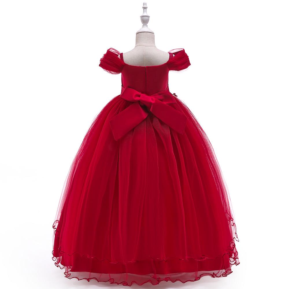 Children's Evening Dress Strapless Elegant Princess Dress Embroidery Flower Girl Wedding Applique Beaded Sequin Dress