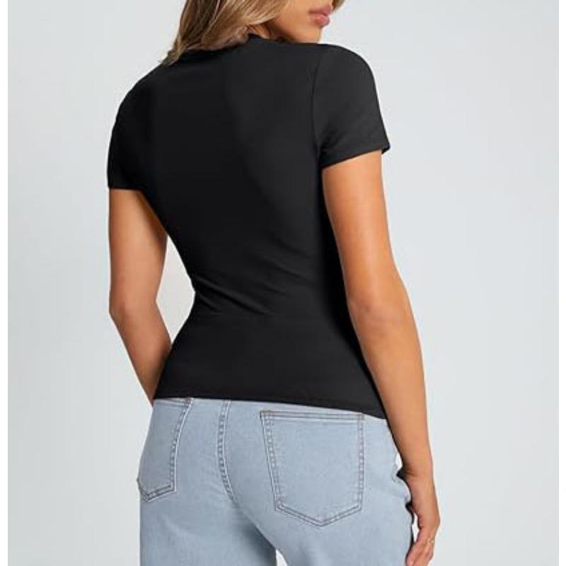 DAFIFY Women's Fashion Casual Summer Spring Solid Color Print Short Sleeve O-Neck Blouses & Shirts