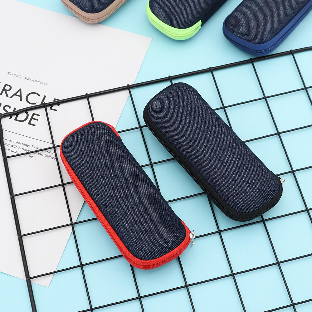 1Pc Fashion Portable Glasses Box Denim Fabric With Zipper Sunglasses Reading Glasses Protection Case Crush Resistance Container