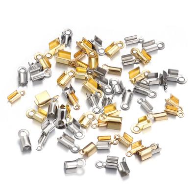 30-60pcs/lot Gold Stainless Steel Cords Crimp End Beads Caps Leather Clip Tip Fold Crimp Bracelet Connectors For Jewelry Making