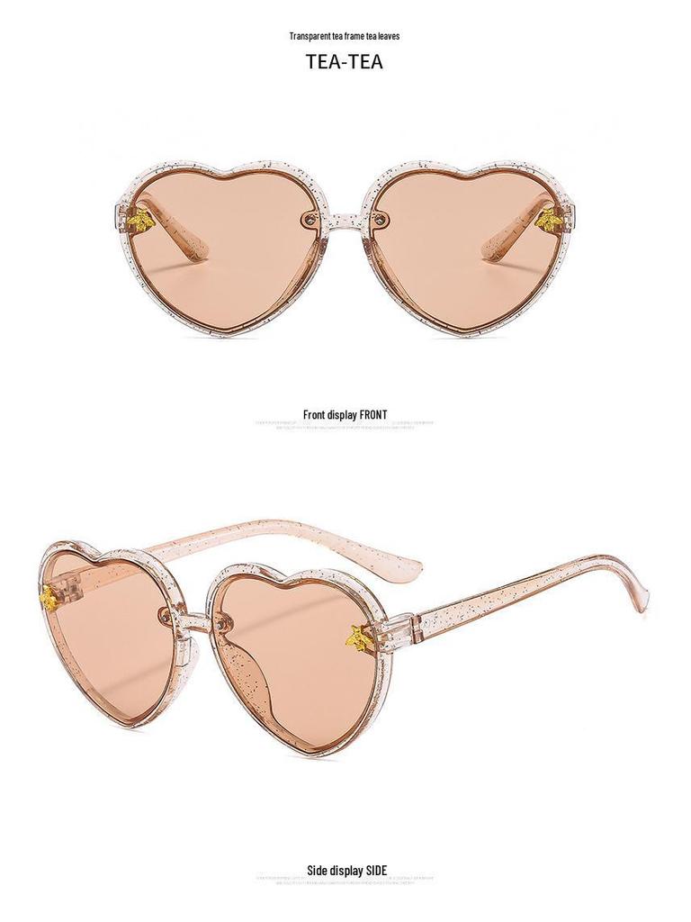 Heart-Shaped Honey Peach Kids' Sunglasses – Trendy Street Style for Round Face Girls