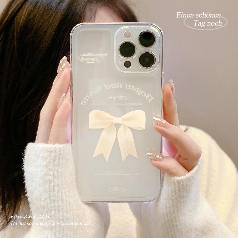 Simple White Bow Phone Case for IPhone 17 Pro Max, 16cm, Soft Case for Apple IPhone 15, 14cm, Full Coverage, High Definition, Transparent