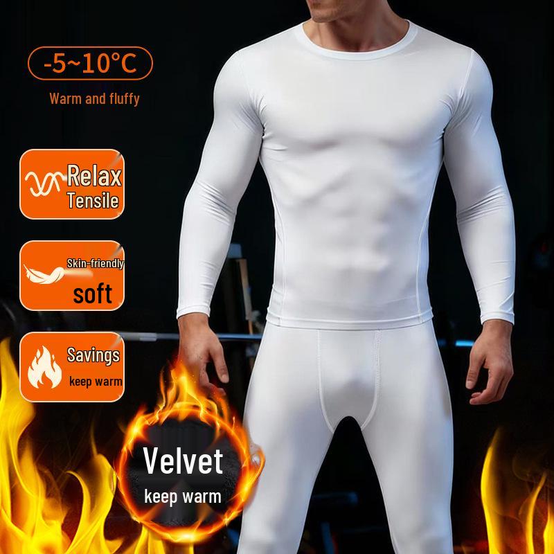 Men's Winter Fitness Set: Quick-Dry, Velvet-Lined Long Sleeve & Pants for Running and Training