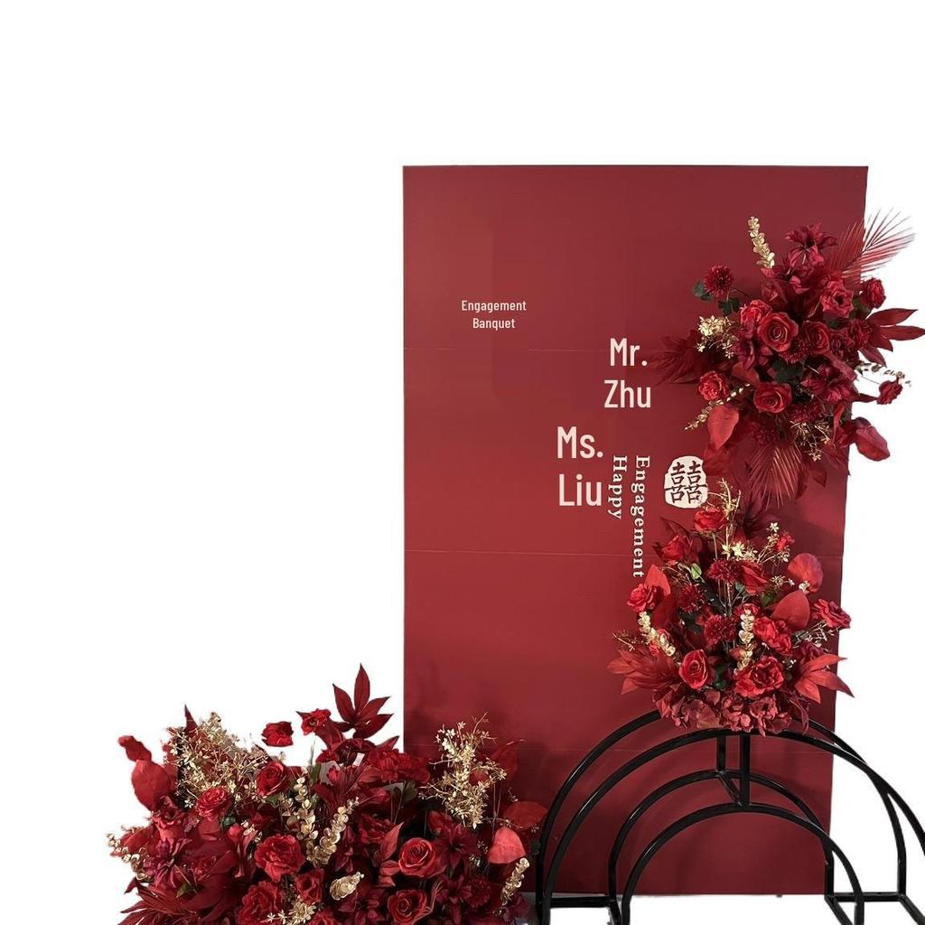 Silk Red Flower Aisle Runner & Floral Background for Chinese Wedding Engagement